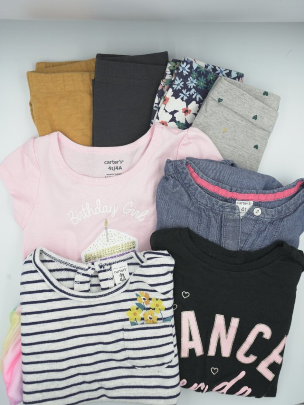 Girls 4T Clothing Bundle 8-Piece Carter’s Dress Tops Pants Leggings